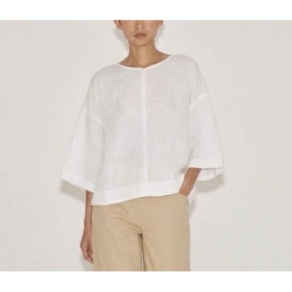 ZARA BASIC Womens Minimalist Linen Top Ivory Boxy Oversized Relaxed Morocco XS